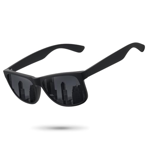 STORYCOAST Classic Polarized Sunglasses for Men Women Retro Square Shades UV400 Protection Matte Black Frame/Gray Lens