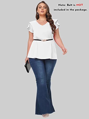 LARACE Summer T-Shirts for Women Short Ruff Sleeve Shirts Plus Size V Neck Blouses Tops Oversize Tee(Medium,R-Fushia)