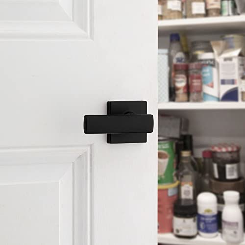Kwikset Breton Interior Privacy Door Handle with Lock, Door Lever For Bathroom and Bedroom, Matte Black Reversible Keyless Turn Lock, with Microban Protection