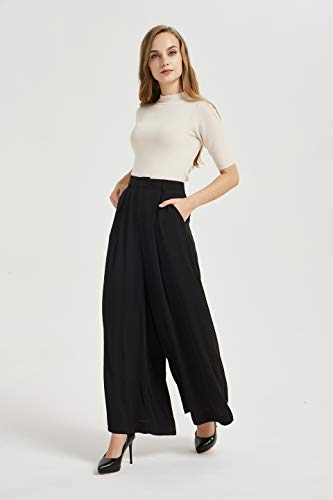 Tronjori Women High Waist Casual Wide Leg Long Palazzo Work Dress Pants Business Trousers Regular Size(XXL Long, Black)