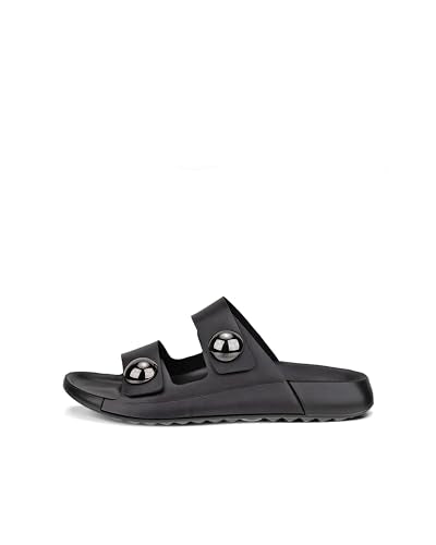 ECCO Women's Cozmo Two Band Button Slide Sandal, BLACK, 4-4.5
