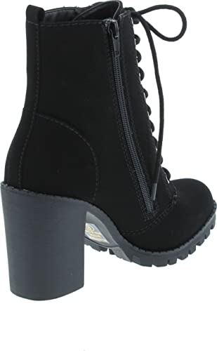Soda Malia Round Toe Stacked Lug Heel Lace Up Ankle Booties (Black (PU), numeric_11)