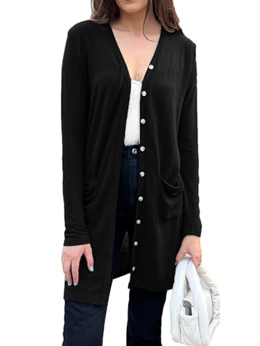 Naggoo Womens Casual Plain Open Front Button Down Duster Cardigans Laides Comfy Ribbed Knit Sweater Tops Cream,S
