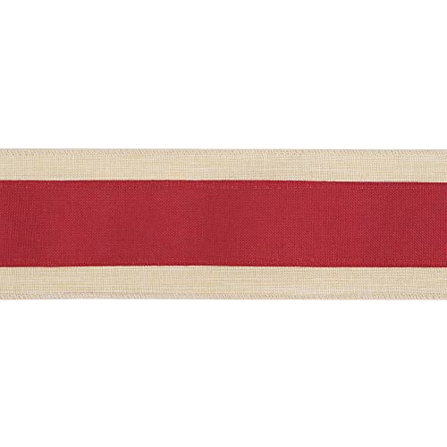 MEEDEE Red And White Striped Ribbon Red And White Wired Ribbon 2.5 Inch Red Fabric Ribbon With Ivory Stripe Edge Red Stripes Wired Ribbon For Wreath Christmas Tree Garland Topper Bow Making (10 Yards)