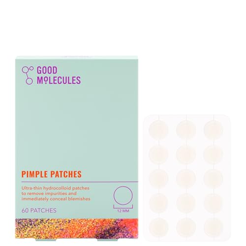 Good Molecules Pimple Patches (60 Patches) - Ultra-Thin Hydrocolloid Patches To Conceal Whiteheads, Blackheads And Blemishes, Target Ance and Impurities - Skin Care For Face With Cellulose And Pectin