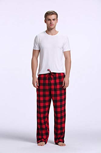 CYZ Men's 100% Cotton Super Soft Flannel Plaid Pajama Pants,SAHARA-RedGreyBeigeMadras,Medium