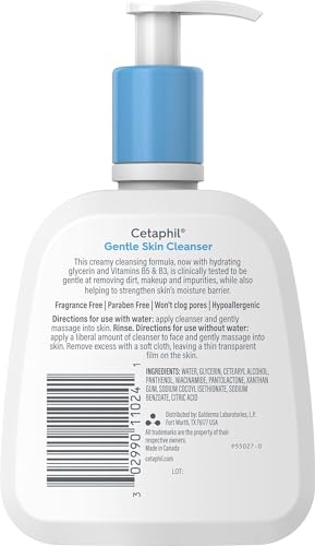 Cetaphil Face Wash, Hydrating Gentle Skin Cleanser for Dry to Normal Sensitive Skin, 4 oz 3 Pack, Fragrance Free, Soap Free and Non-Foaming