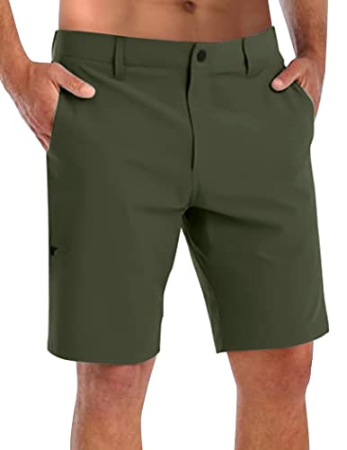 COOFANDY Men's Golf Hybrid Shorts Stretch Lightweight Quick Dry Flat Front Casual Dress Work Shorts with Zipper Pockets Army Green