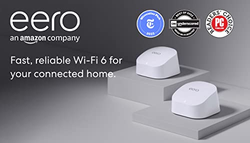 Amazon eero 6 mesh wifi system - Supports speeds up to 500 mbps, Connect to Alexa, Coverage up to 3,000 sq. ft., 2-pack, one router + one extender