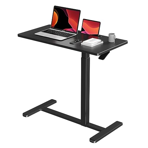Gibbon Mounts Mobile Standing Desk, Pneumatic Adjustable Rolling Desk(31.5 Inches), Portable Laptop Desk with Wheels, Overbed Bedside Table Laptop Table for Couch, Home, Office, Black