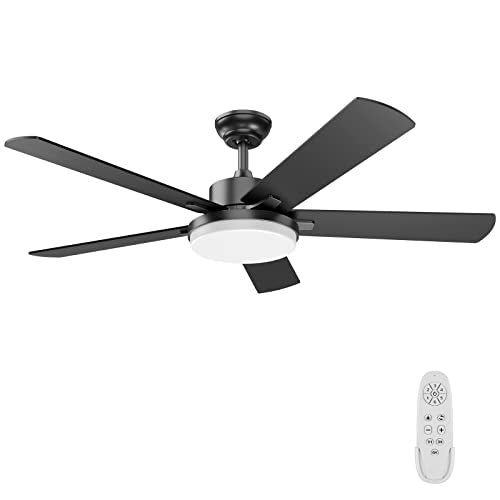Regair Ceiling Fans with Lights, 52 Inch Ceiling Fan with Lights and Remote Control, Modern Black Ceiling Fan with Light for Living Room Farmhouse Bedroom