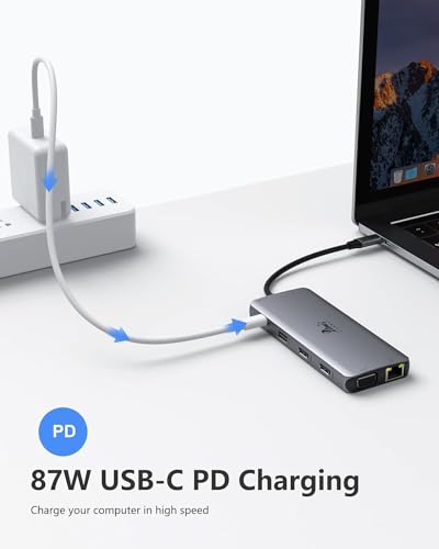 USB C Docking Station Dual Monitor, 11-in-1 USB-C Laptop Docking Station to Dual 4K HDMI,VGA,Gigabit Ethernet,3 * 10G USB 3.1,2*USB 2.0,87W PD,3.5mm Audio/Mic for Dell/Surface/HP/Lenovo Laptops