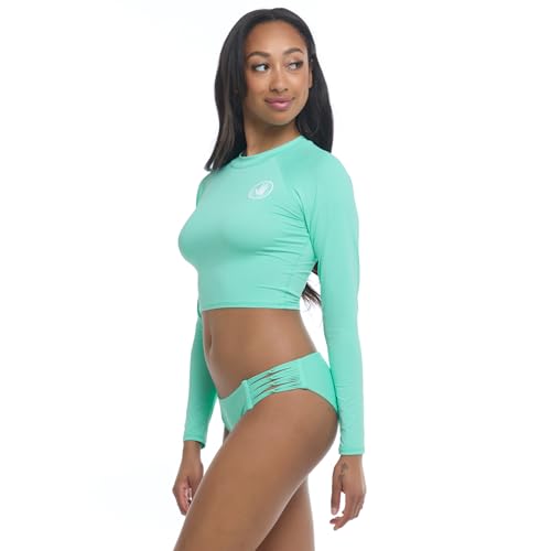 Body Glove Women's Standard Let It Be Long Sleeve Crop Top Rashguard with UPF 50+, SEA Mist, Medium