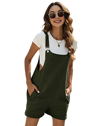 Yeokou Women's Cotton Linen Short Overalls Casual Summer Bib Shortalls with Pockets(BlueGrey-L)