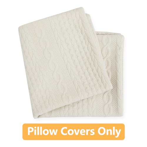 Cikary Decorative Throw Pillow Covers 16x16 Set of 2 for Sofa Bed with Raised Twisted Rope Pattern, Stretchy Embossed Couch Pillow Covers, Beige