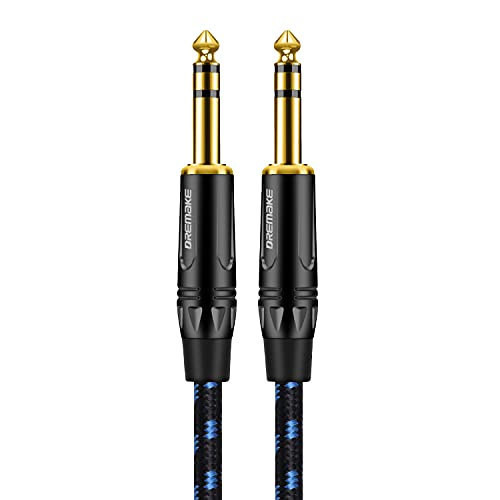DREMAKE Guitar Cable, Jack 6.35mm/6.5mm 1/4 Inch Amp Cord for Bass Electric Guitar Amplifier, 20FT 6.35mm 1/4 Straight to Straight Stereo Audio Balanced Instrument Patch Cable, Black Blue