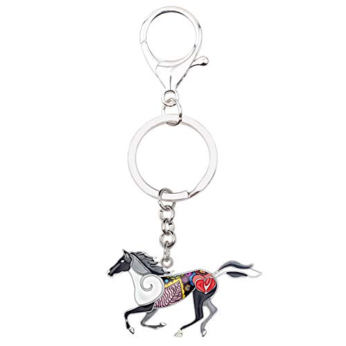 Enamel Metal Horse Key chains For Women Girls Gifts Car Purse Animal Pendant Charms (Black)