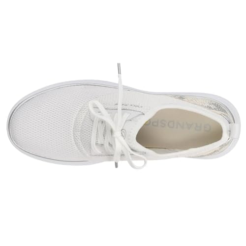 Cole Haan Women's GRANDSPORT Journey Sneaker, Optic White Knit/Chalk Python Print Leather, 5