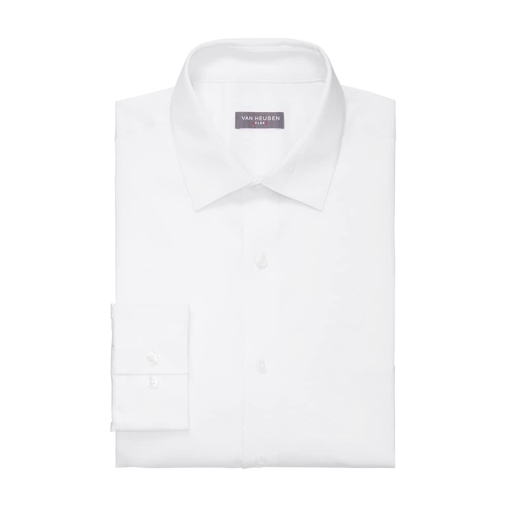 Van Heusen Men's Dress Shirt Regular Fit Ultra Wrinkle Free Flex Collar Stretch, White, 17"-17.5" Neck 36"-37" Sleeve