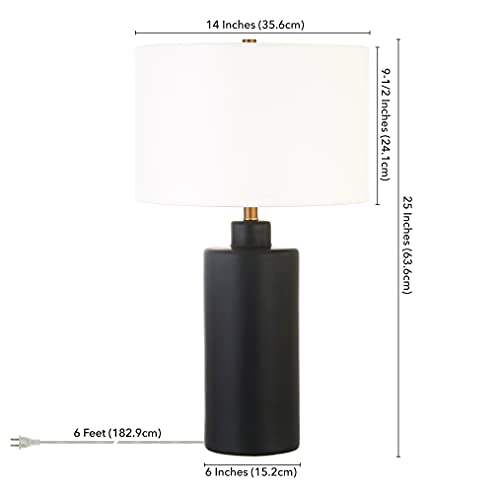 Carlina 25" Tall Ceramic Table Lamp with Fabric Shade in Matte Black/White