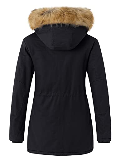 wantdo Women's Cotton Thicken Padded Parka Jacket Fur Hooded Coat(Black, S)