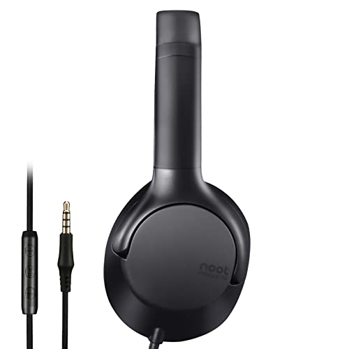 noot products A319 Over Ear Wired Headphones with Volume Control, Microphone, Adjustable Headband and 3.5mm Audio Jack for School Home Work Computer Chromebook (Black)