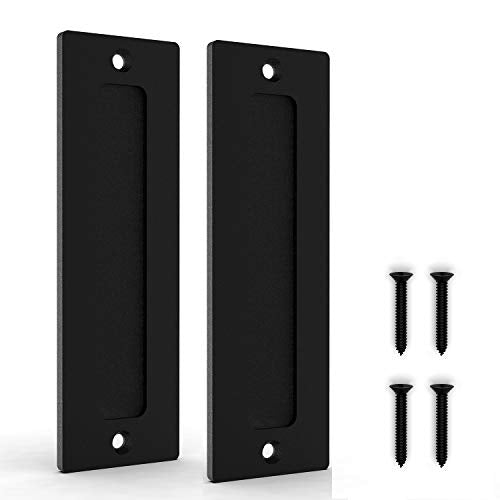 Orgerphy 7” Black Barn Door Handle Finger Pull Set (2 Packs) | Heavy Duty Modern Simple Invisible Handle for Gates Garages Sheds Barn Door, Pocket Door | with Flat Bottom Easy to Install (2 PCS)