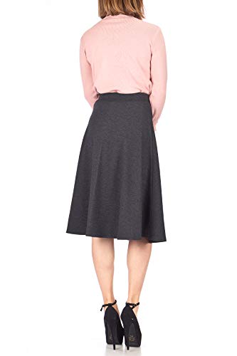 Everyday High Waist A-line Flared Skater Midi Skirt (S, Black)