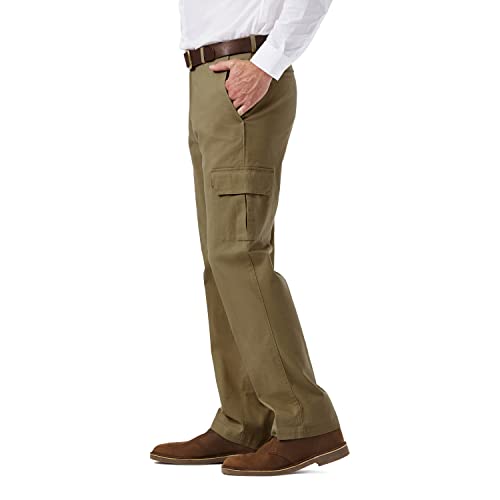 Haggar mens Comfort Stretch Flat Front Cargo -Â Reg. and Bt Casual Pants, Putty, 44W x 32L US