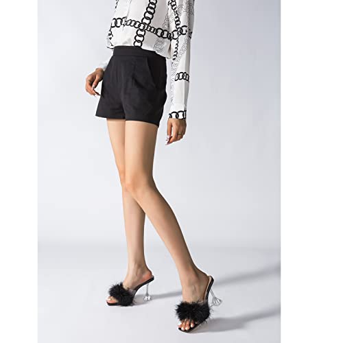 LIURUIJIA Women's Square Toe High Heel Mule Sandals Pink Fuzzy Heels heels Wedding bridal Party Dress Shoes Photo Like To Take Pictures