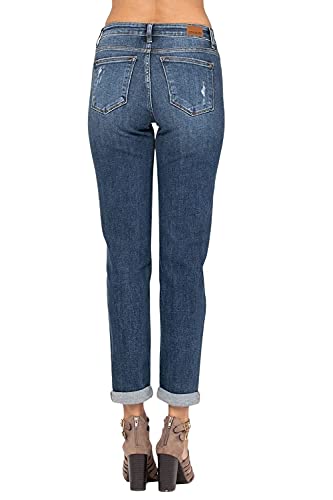 Judy Blue Destroyed Cuffed Mid-Rise Slim Fit Jeans! Cuffed Or Uncuffed. Be You! (Style: 82204) (13) Blue