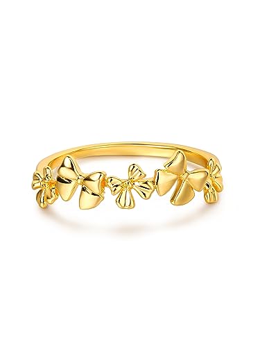 GNIRTSI Gold Bow Knot Ring for Women 14K Gold Plated Minimalist Stack Thin Band Finger Jewelry Size 9