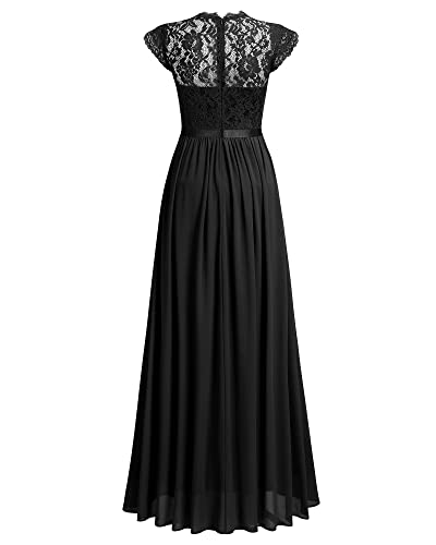 Miusol Women's Formal Floral Lace Evening Party Maxi Dress Black