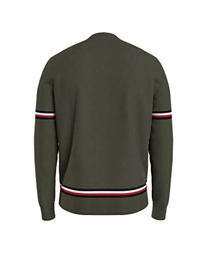 Tommy Hilfiger Mens Essential Signature Stripe Crewneck Pullover Sweater, Army Green, X-Small US