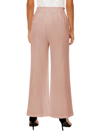 LNX Linen Pants for Women Striped High Waisted Wide Leg Drawstring Casual Loose Pants with Pockets