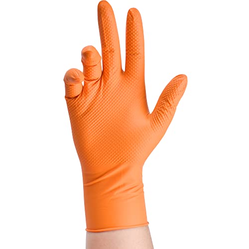 TitanFlex Thor Grip Heavy Duty Industrial Orange Nitrile Gloves, 8-mil, Gloves Disposable Latex Free with Raised Diamond Texture Grip, Powder Free, Rubber Gloves, Mechanic Gloves,1000-ct Case (XL)