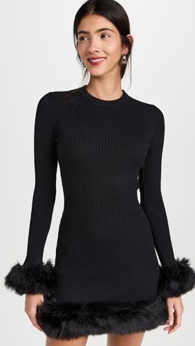Show Me Your Mumu Women's Fran Mini Dress, Black Knit w/Faux Fur