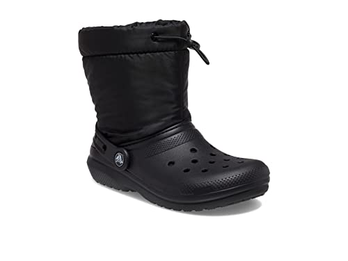 Crocs Classic Lined Neo Puff Fuzzy Winter Boots Snow, Fuchsia Fun, 1 US Unisex Little Kid