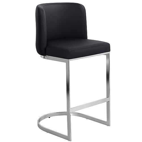 Modern Counter Height Bar Stools 26" Counter Stools with Back and C-Shaped Metal Frame, Upholstered Faux Leather Bar Chairs Island Stools for Kitchen Counter, Home Bar, Pub, Black