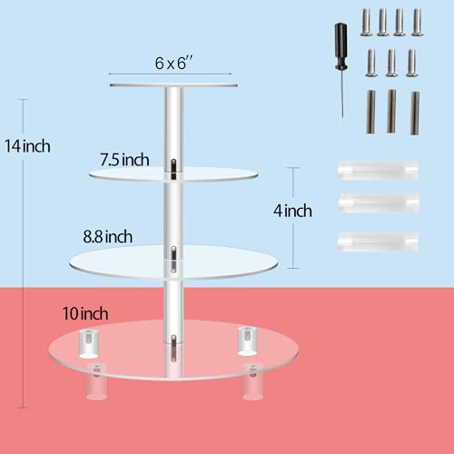 Jusalpha 4 Tier Round Acrylic Cupcake Stand-cake stand-dessert stand, cupcake Tower (4 Tier With Base) (4RF-Small)