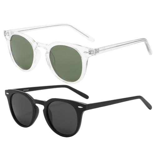 Dollger Polarized Round Sunglasses for Women Classic Retro Design Womens Trendy Style UV Protection Lens 2 Packs