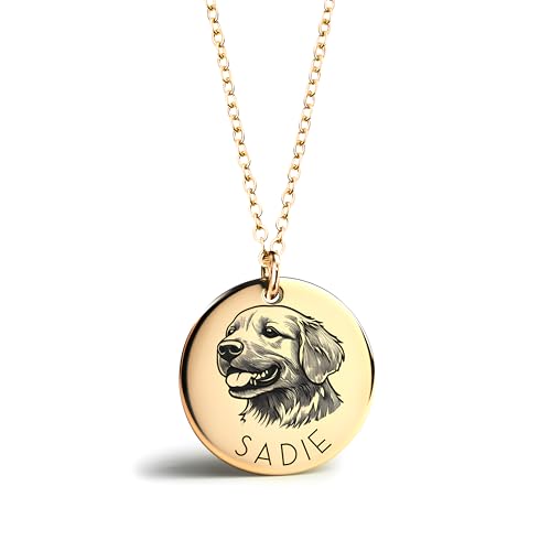 MignonandMignon Personalized Dog Necklace for Women Memorial Gifts for Mom Pet Portrait Custom Cat Name Unique Animal Picture Mother's Day Gift -LCN-AP (Gold)