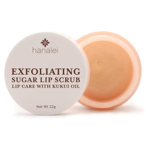 Hanalei Vegan Sugar Lip Scrub Exfoliator - Hawaiian Cane Sugar, Kukui Oil & Shea Butter for Smooth, Hydrated Lips - Natural, Cruelty-Free Lip Care, Removes Dry Skin, Moisturizes & Softens (22g)