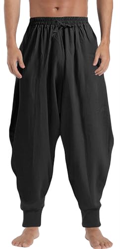 PACEIADTA Men Elastic Waist Harem Pants Loose Drawstring Drop Crotch Trousers (3X-Large, White-2)
