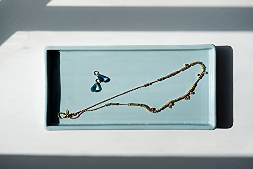 Simple Solid Jewelry Dish Vanity Tray by Lila Mae - Ceramic Jewelry Dish, Trinket Dish, Perfume Tray, Vanity Organizer or Small Bathroom Tray (Light Grey)