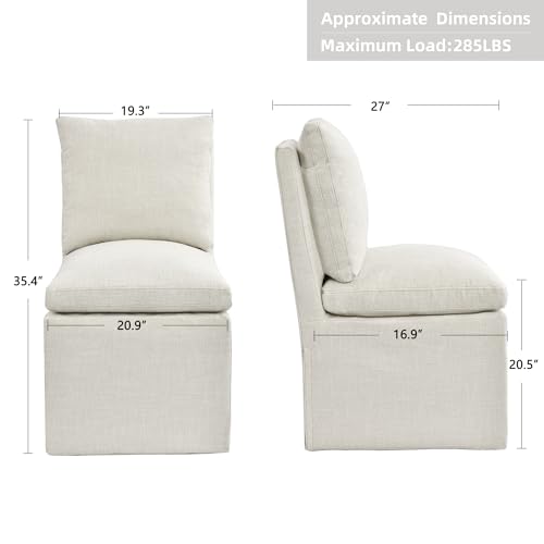 DUHOME Upholstered Armless Dining Chair with Casters,Linen Accent Chair for Living Room,Single Sofa Chair with 4 Casters for Bedroom Reading Room Waiting Room Kitchen Dining Room