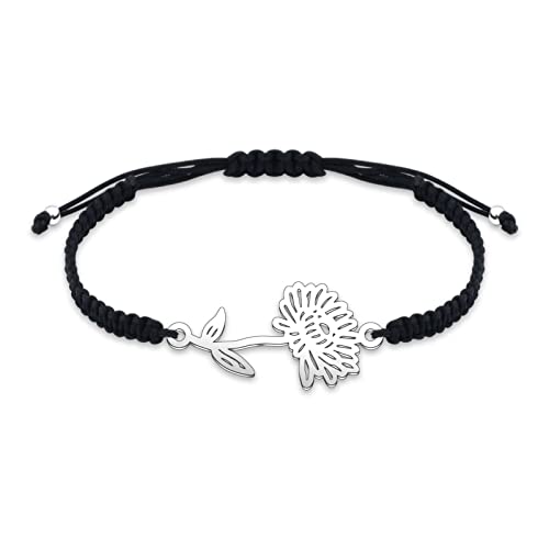 YLWJSP 12 Months Flower Braided Rope Bracelet Birth Month Flower Jewelry Birth Flower Gift Birthday Gift for Her Birth Month Gift (Chrysanthemum Br)