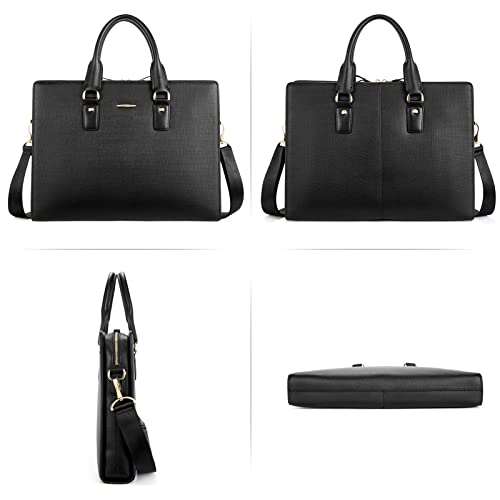 BOSTANTEN Leather Lawyers Briefcase Shoulder Laptop Business Slim Bags for Men & Women Black