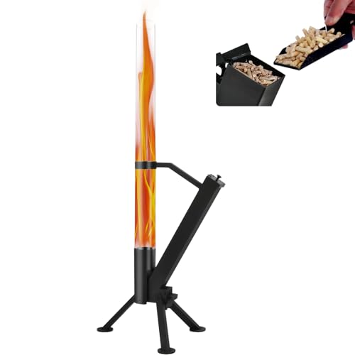 CHARMELEON Wood Pellet Fire Pits for Outside – Portable Wood Pellet Heater – Painted Stainless Steel Outdoor Fire Pit for Backyard – Patio Rocket Stove – Matte Black