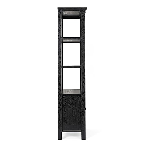 Flash Furniture Stella Modern Farmhouse Wooden Bookcase and Storage Cabinet with Tempered Glass Doors and 3 Upper Shelves, Set of 1, Black